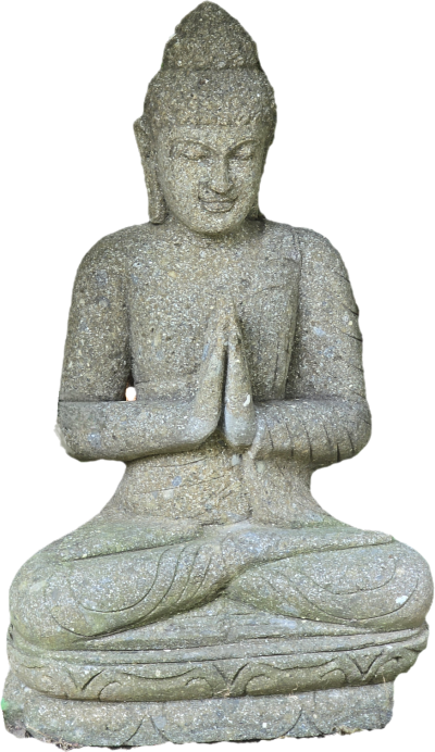 sitzender Buddha aus Stein in der Begrüssungsstellung